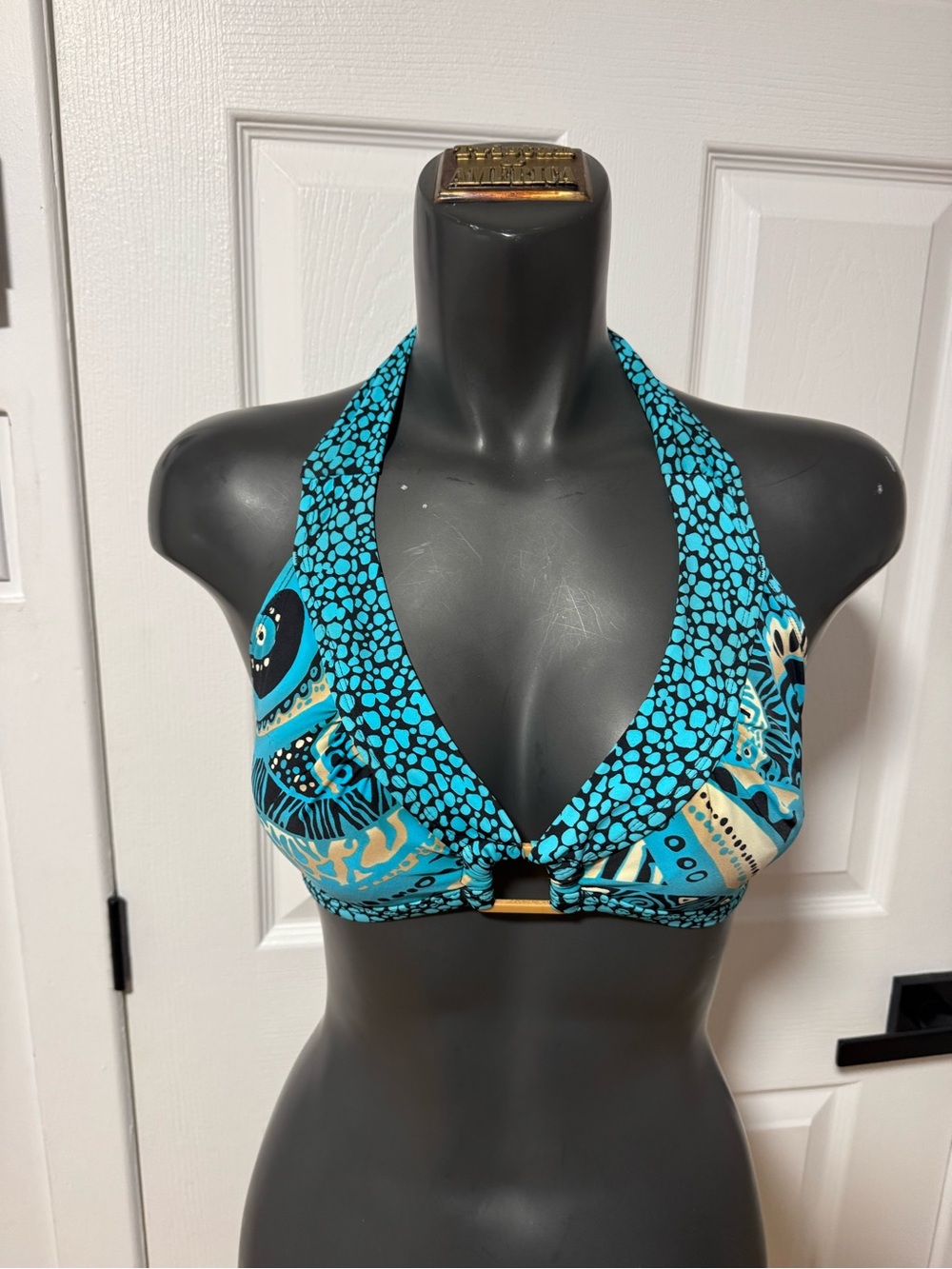 Women’s Turquoise Patterned Halter Swim Top